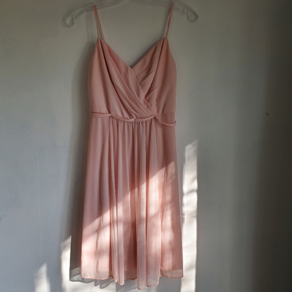 David's Bridal Petal Pink Mesh Bridesmaids Midi Dress Women's Size 4 - Picture 2 of 6